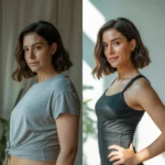 before and after pink salt diet transformation woman face and waist