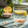Three ingredient pink salt trick detox drink with lemon and Himalayan salt