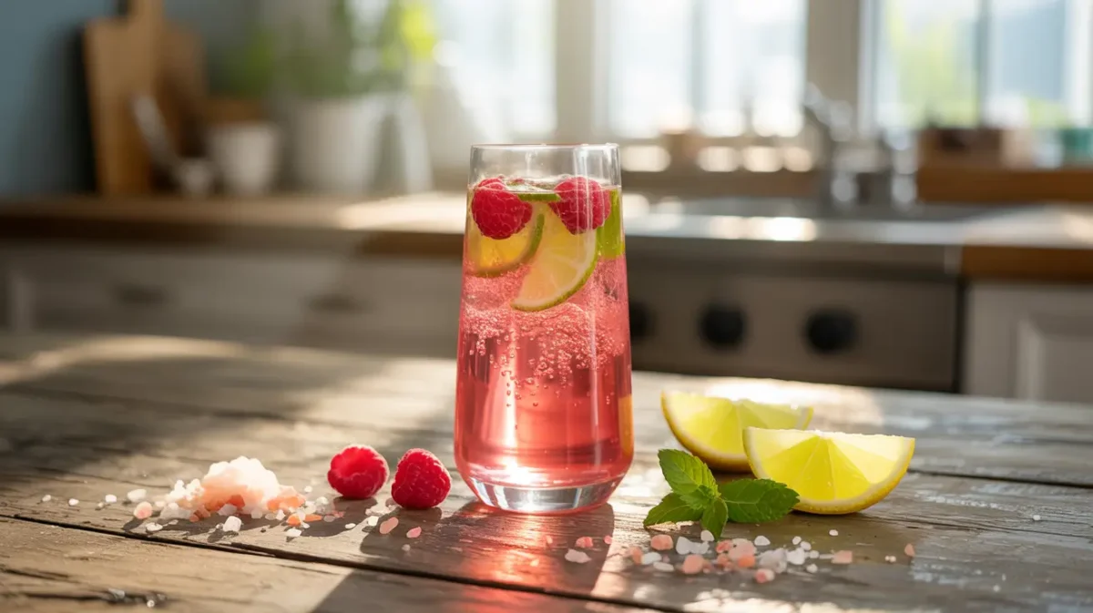 Refreshing pink salt hack diet drink with lemon