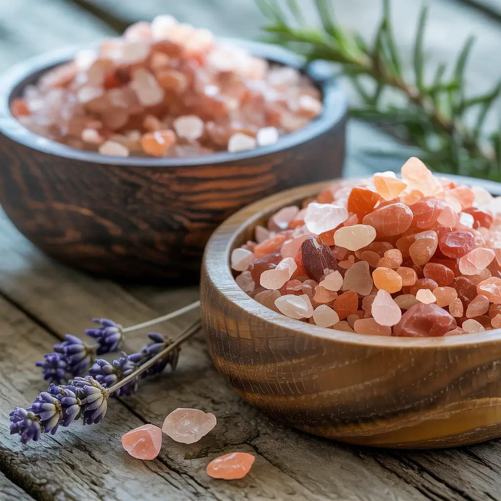 Pink salt crystals for Japanese diet recipe