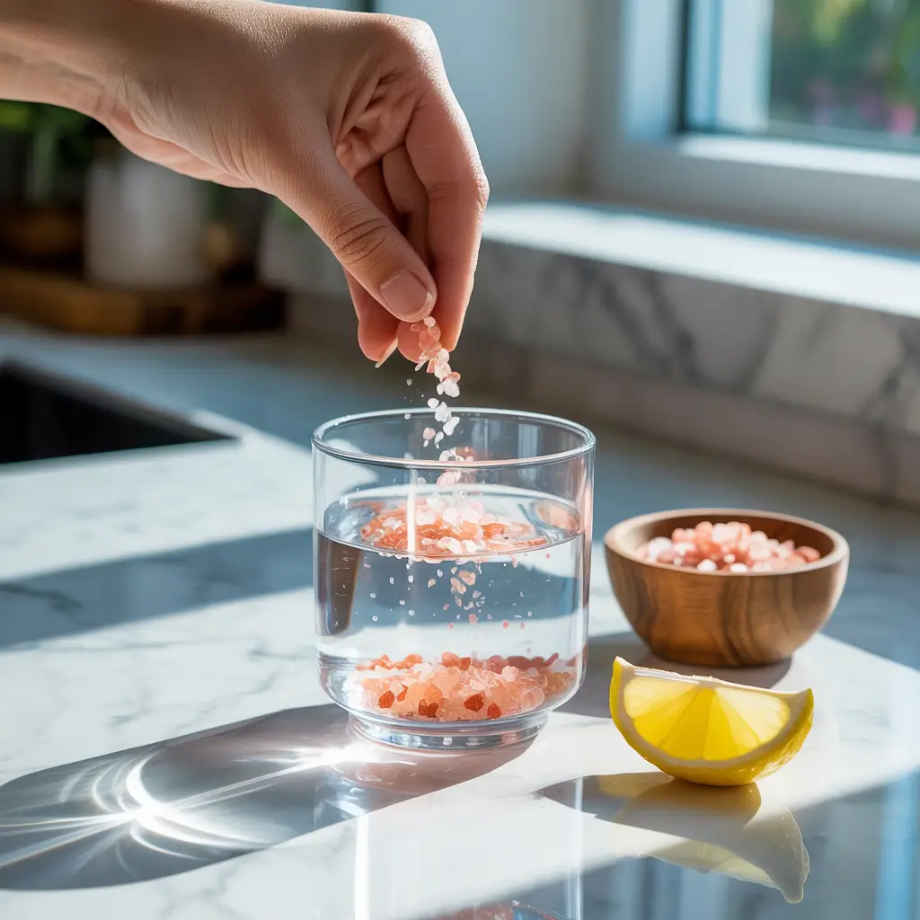 Japanese Pink Salt Recipe preparation in glass of water