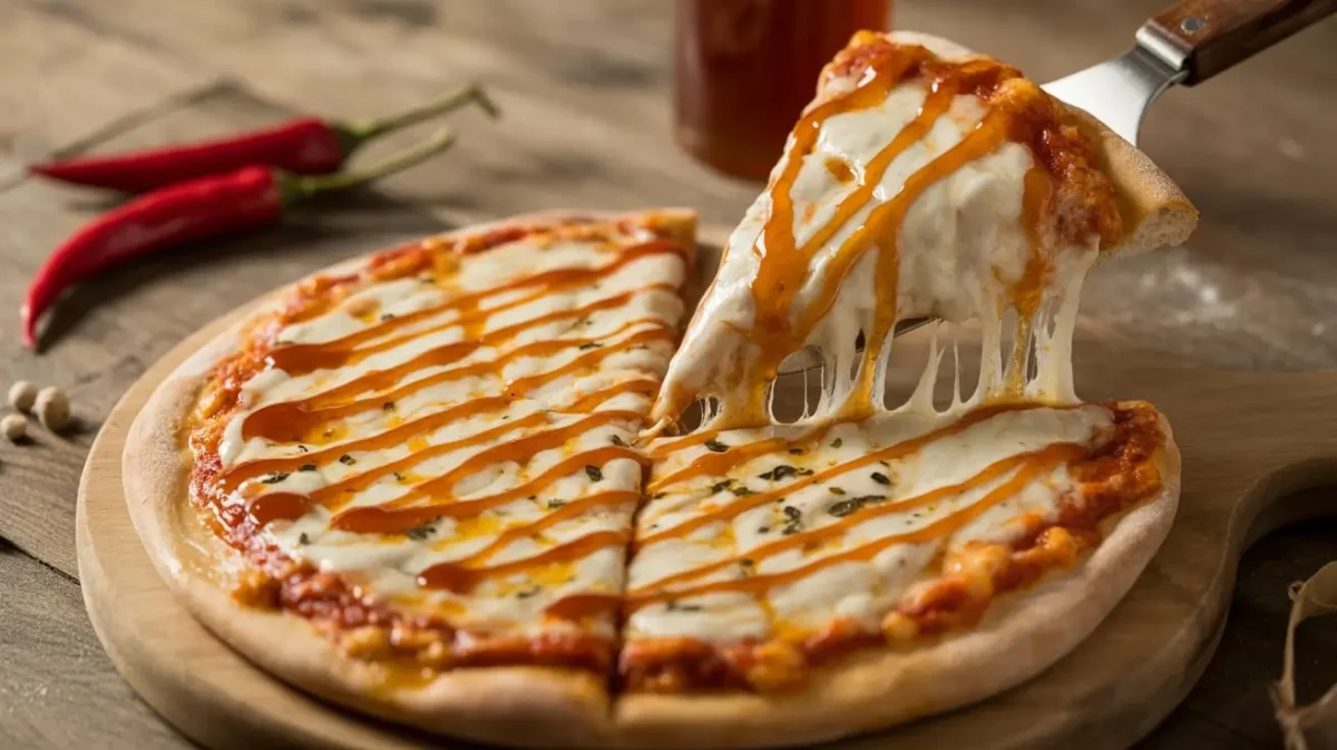 Hot Honey Magnifico Pizza close-up with spicy honey drizzle
