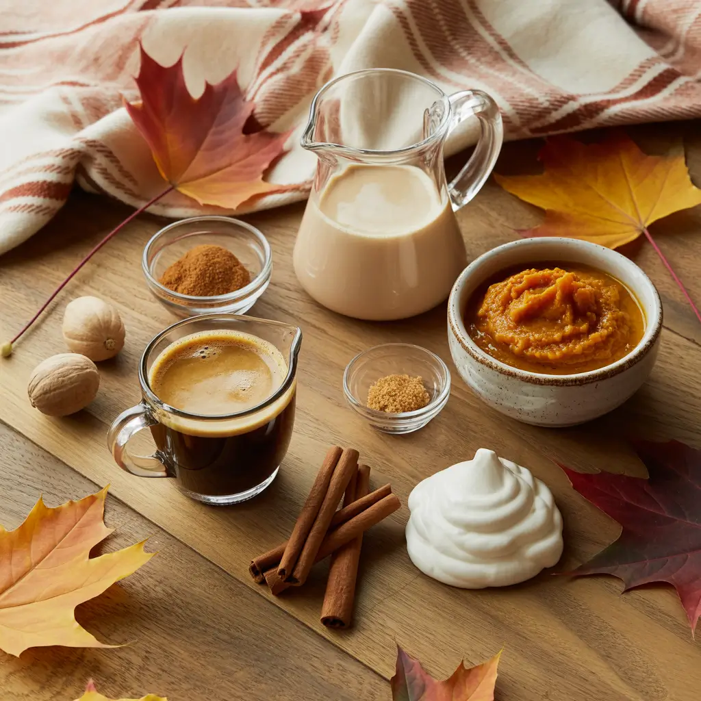 Pumpkin Spice Latte 2025 DIY syrup ingredients flat lay