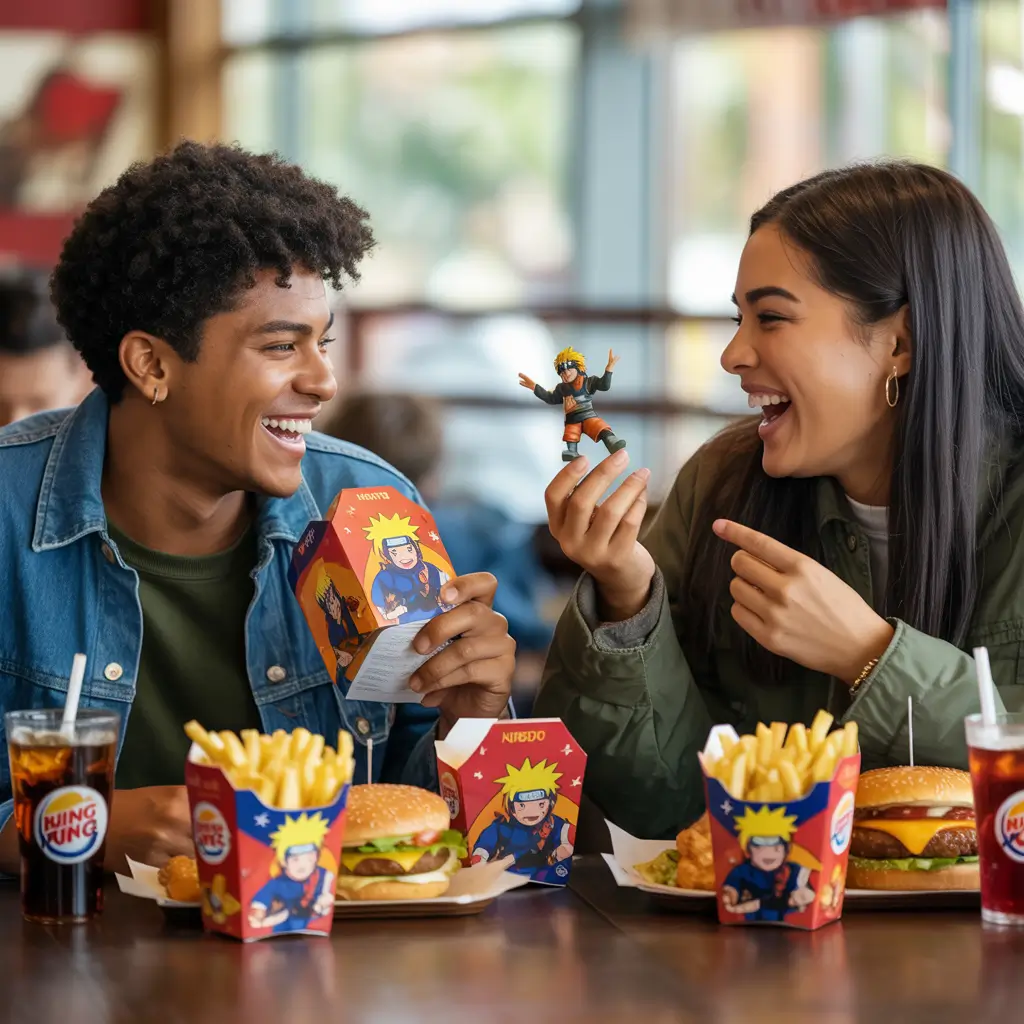 Fans enjoying Burger King Naruto Meal in restaurant