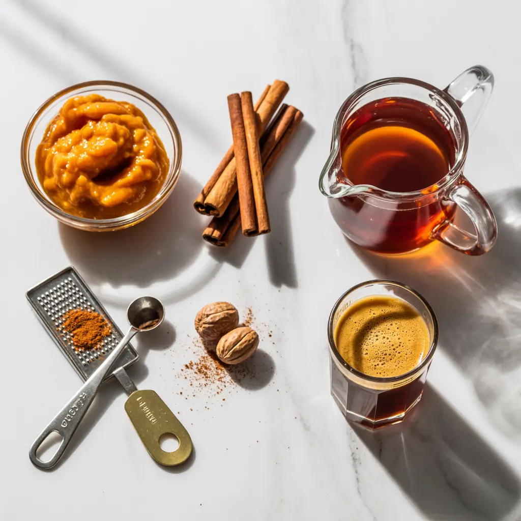 Pumpkin Spice Latte 2025 DIY syrup ingredients flat lay