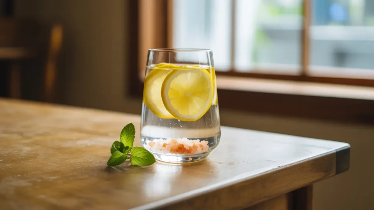 Pink salt Japanese diet recipe glass of water