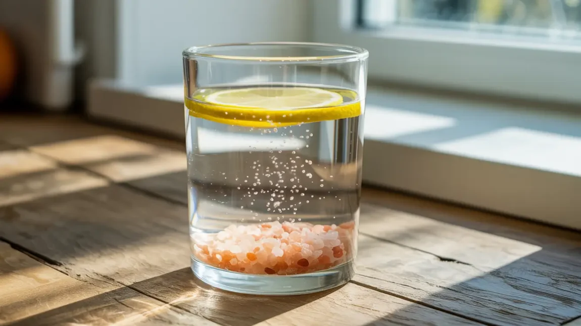 pink salt and lemon diet morning detox drink in glass