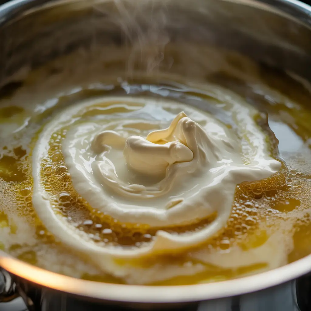 Cream cheese melting into chicken tortilla soup