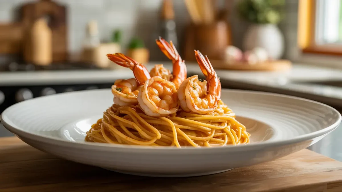 Garlic Shrimp Spaghetti with buttery garlic sauce and juicy shrimp