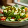 Fresh avocado salad with tomatoes and cucumber