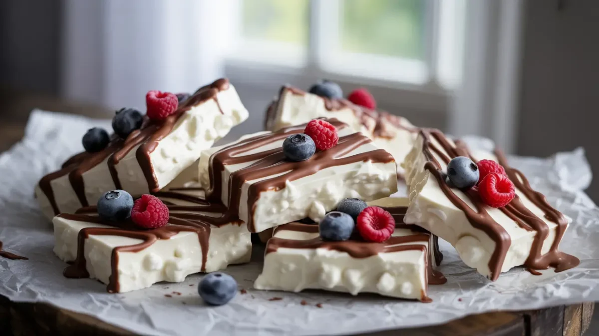 Cottage cheese bark with chocolate and berries