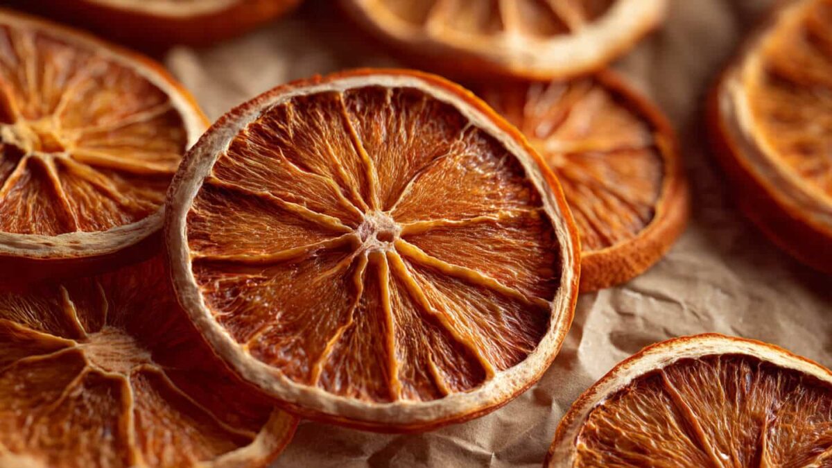 Dried orange slice on parchment paper