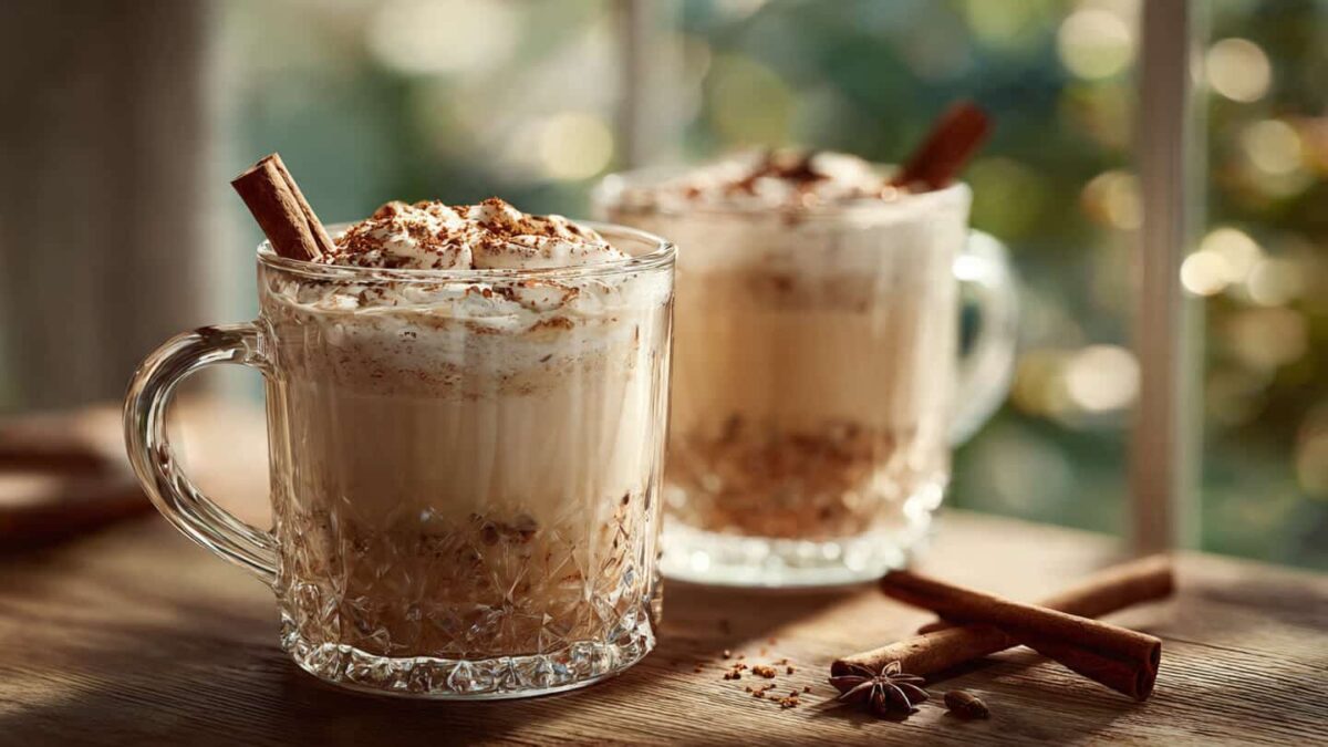 Holiday drinks with cinnamon and creamy texture