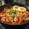 Spicy Shrimp Ramen Seafood Bowl with chili oil and shrimp