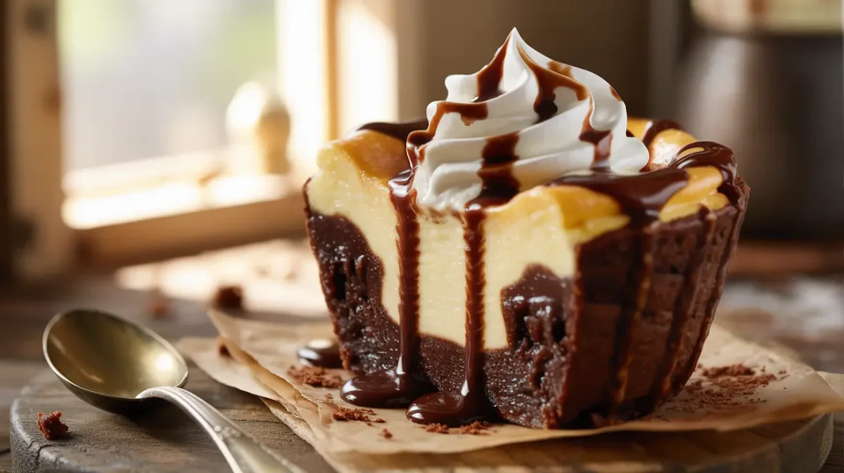 Loaded brownie cheesecake cup with rich chocolate and creamy layers
