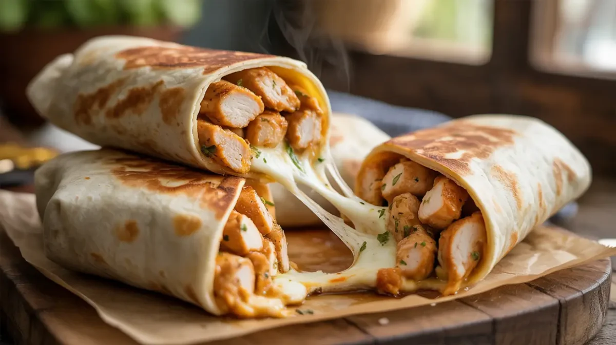 Cheesy garlic chicken wraps with melted cheese