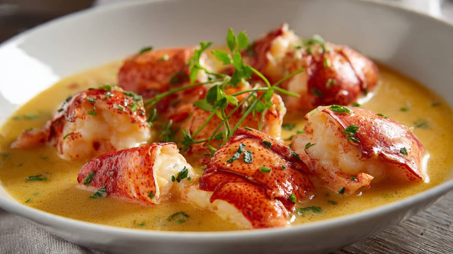 Creamy lobster medallions in golden butter sauce