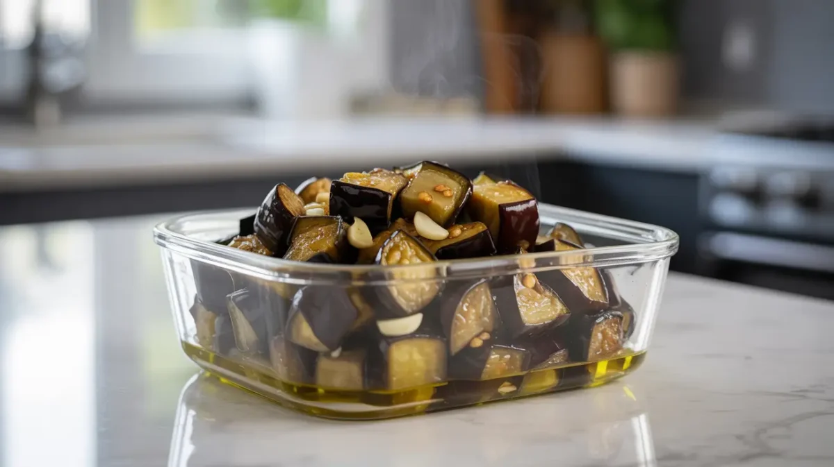 Simple eggplant dinner with garlic and olive oil