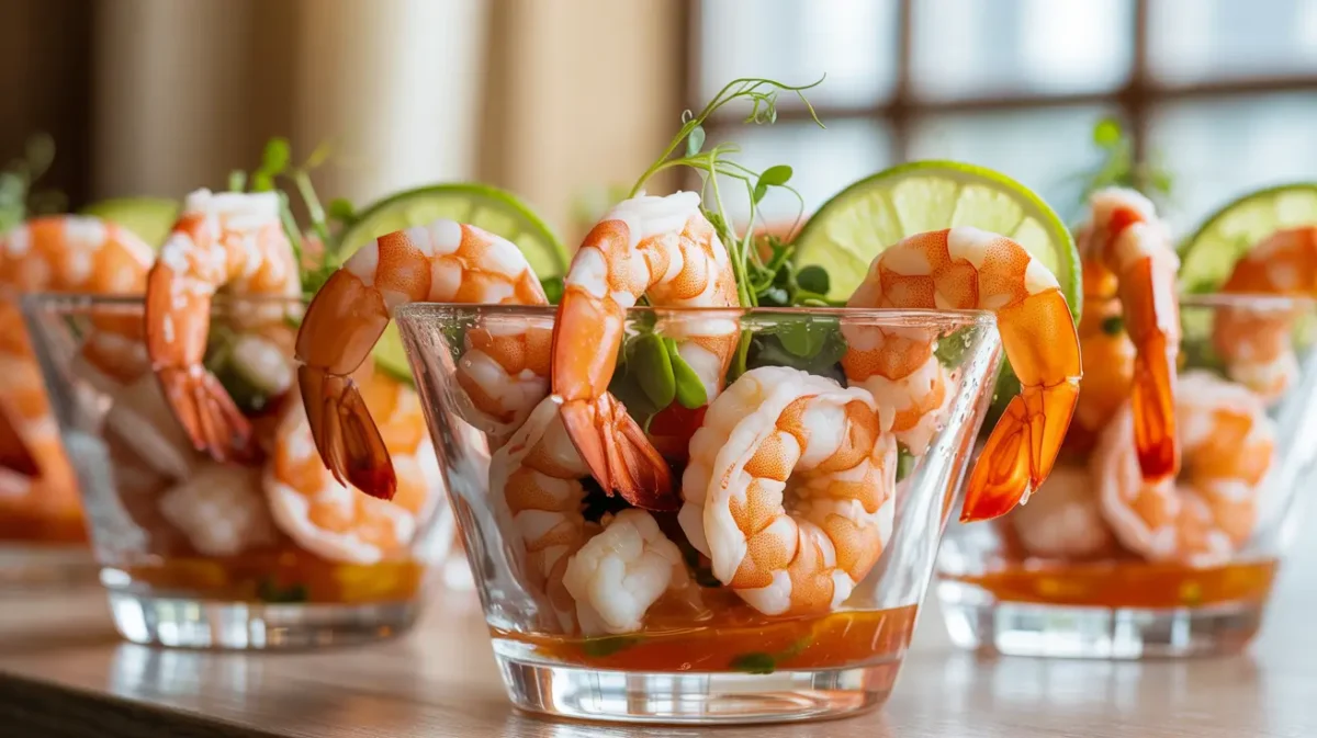 Zesty Shrimp Cocktail Cups served chilled in clear glasses