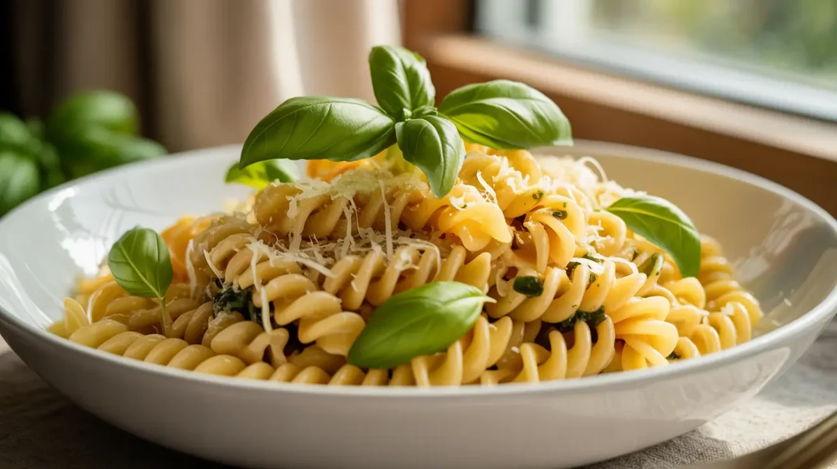 Lemon Basil Pasta Salad with fresh basil and Parmesan