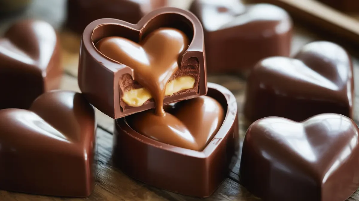 Heart-shaped chocolates with creamy chocolate filling