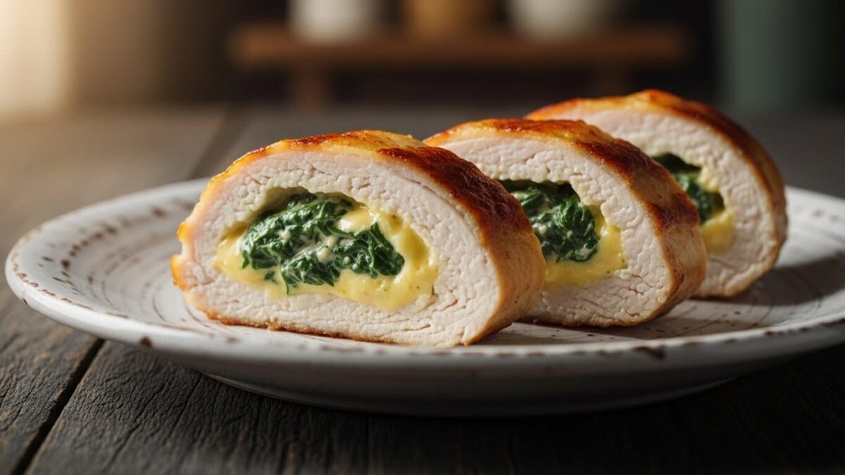 Spinach stuffed chicken breasts sliced open
