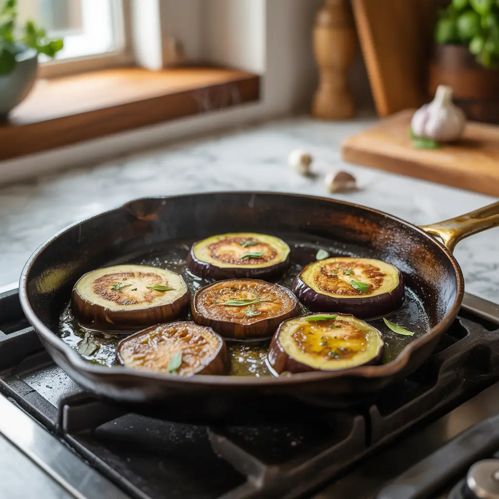20 minute eggplant dinner cooked quickly in a skillet