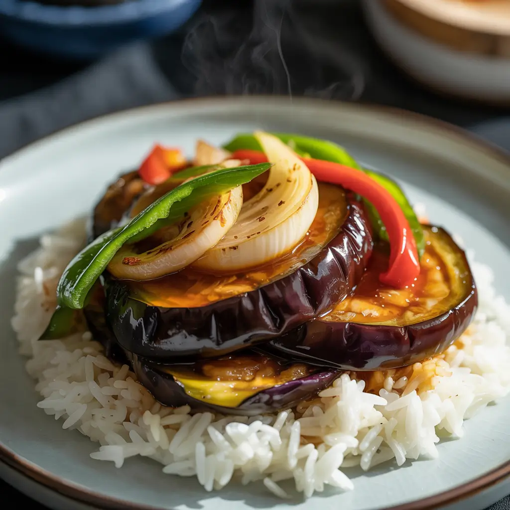 Finished 20 minute eggplant dinner ready to serve