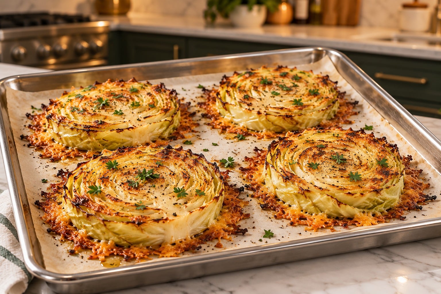 crispy parmesan cabbage steaks