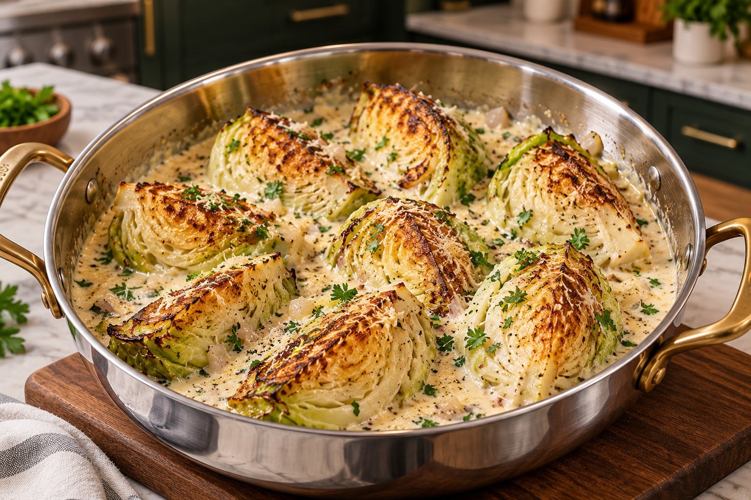 garlic parmesan melting cabbage