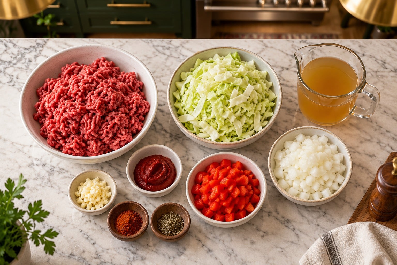 Ingredients prepared for dirty cabbage