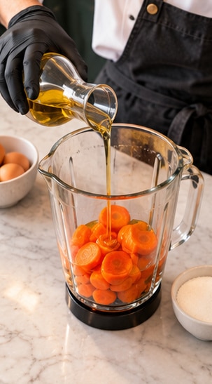 brazilian carrot cake carrots, eggs and oil in blender