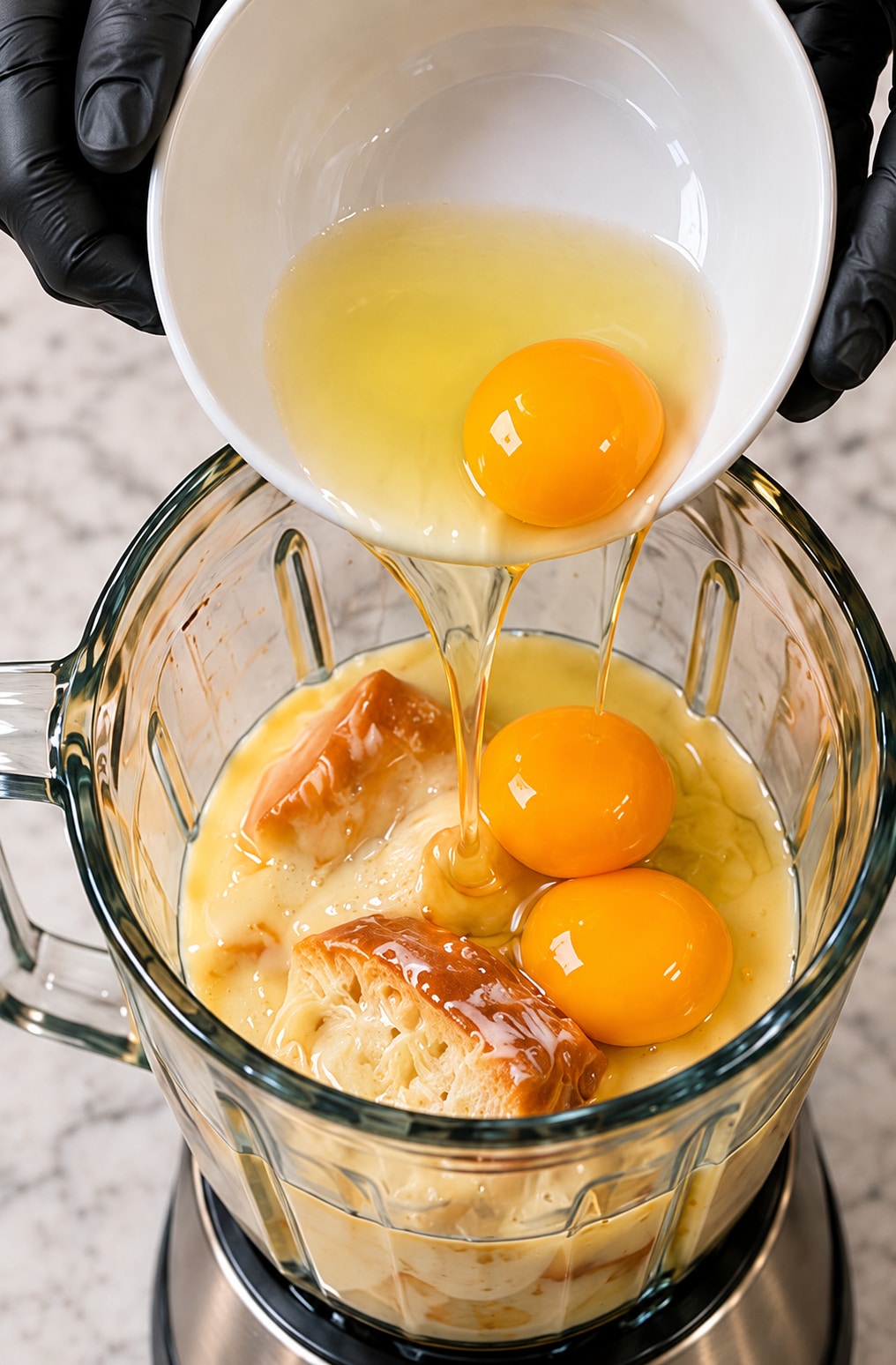 Ingredients and blending for bread pudding with condensed milk