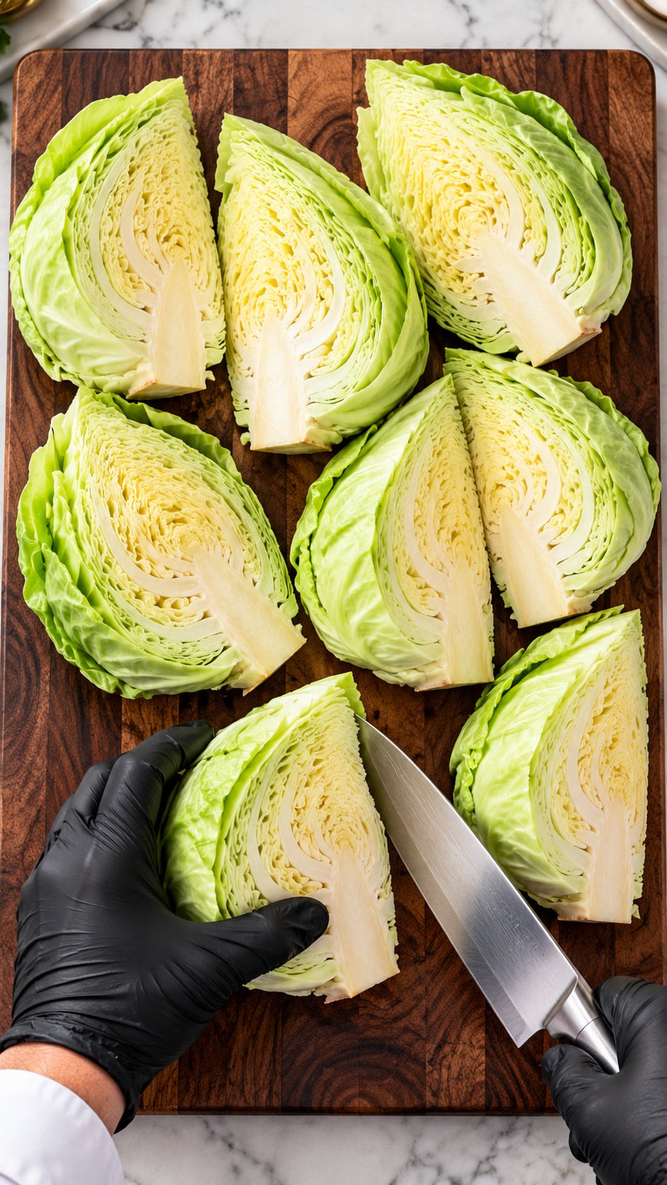 Marry me melting cabbage preparation with fresh green cabbage wedges