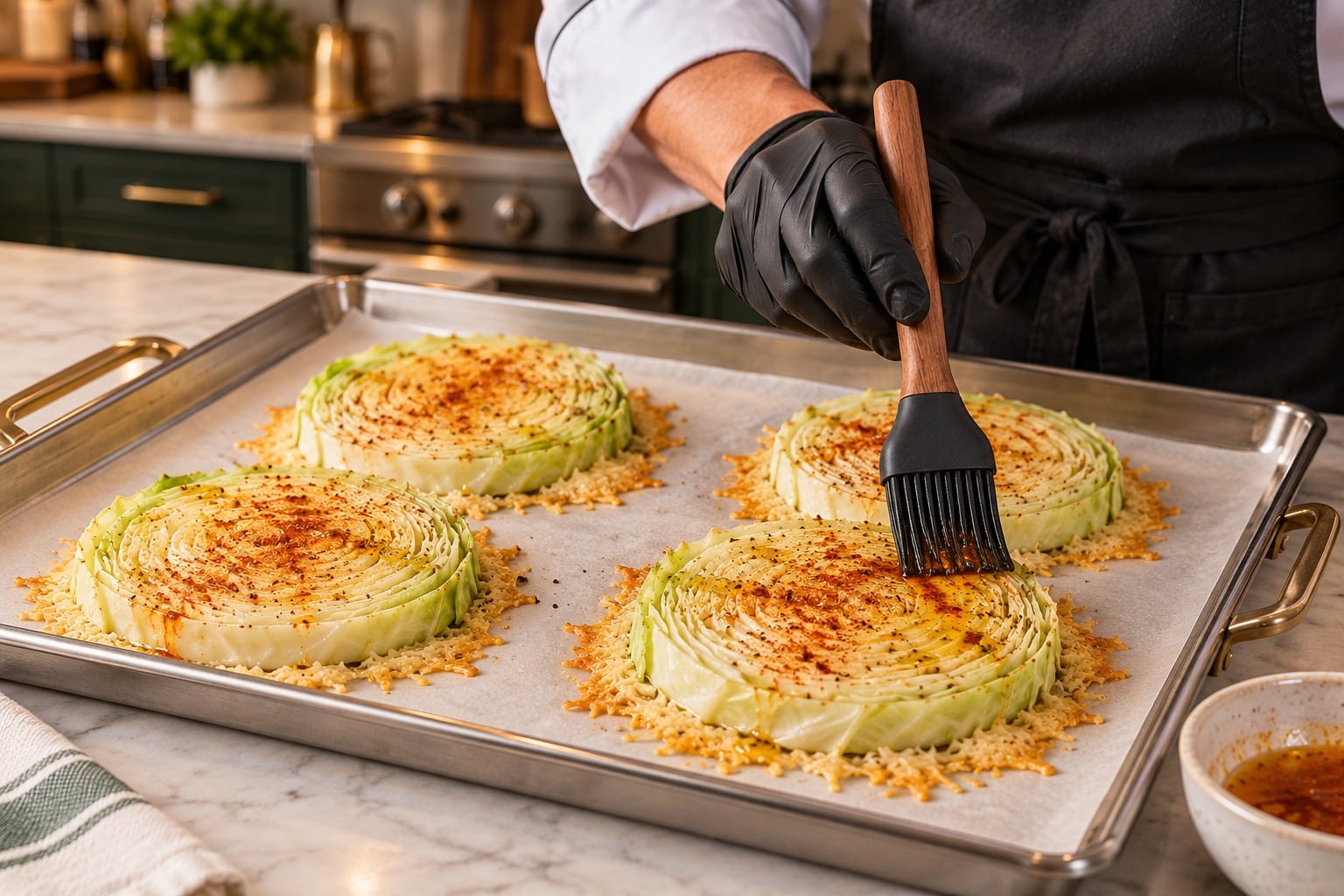 Cooking crispy parmesan cabbage steaks