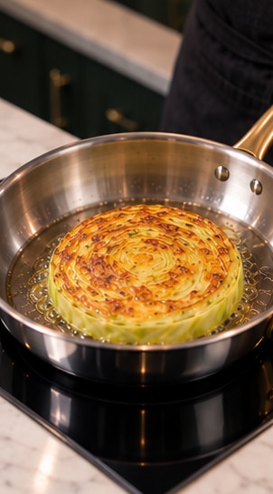 cabbage omelet — golden cabbage round after flipping