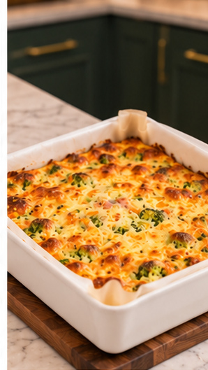 broccoli egg bake golden mozzarella topping after baking