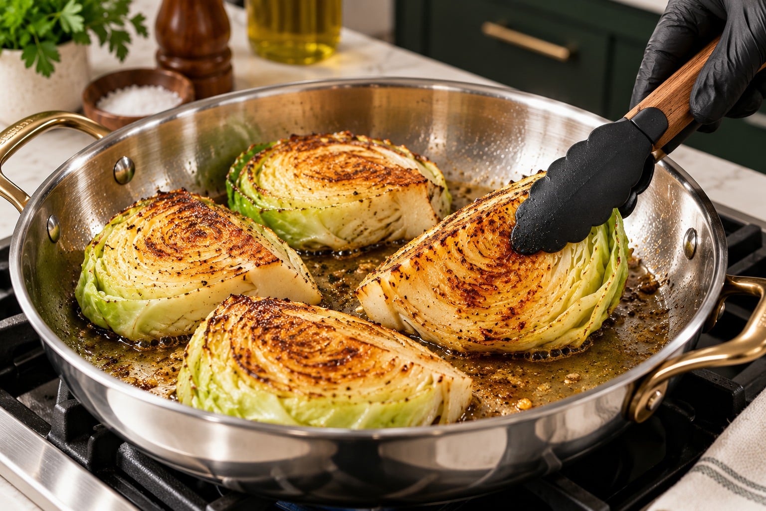 Cooking garlic parmesan melting cabbage