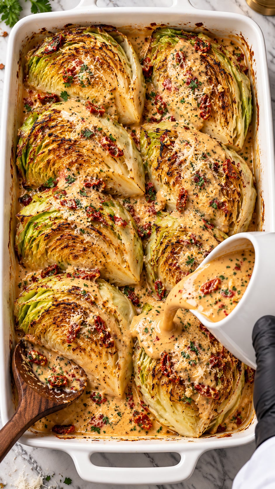 Marry me melting cabbage with creamy garlic Parmesan sauce