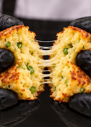 savory cheese pancakes torn open with tender cheesy centers