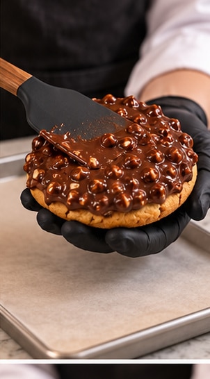 Chocolate hazelnut coating spread over nutella stuffed cookies