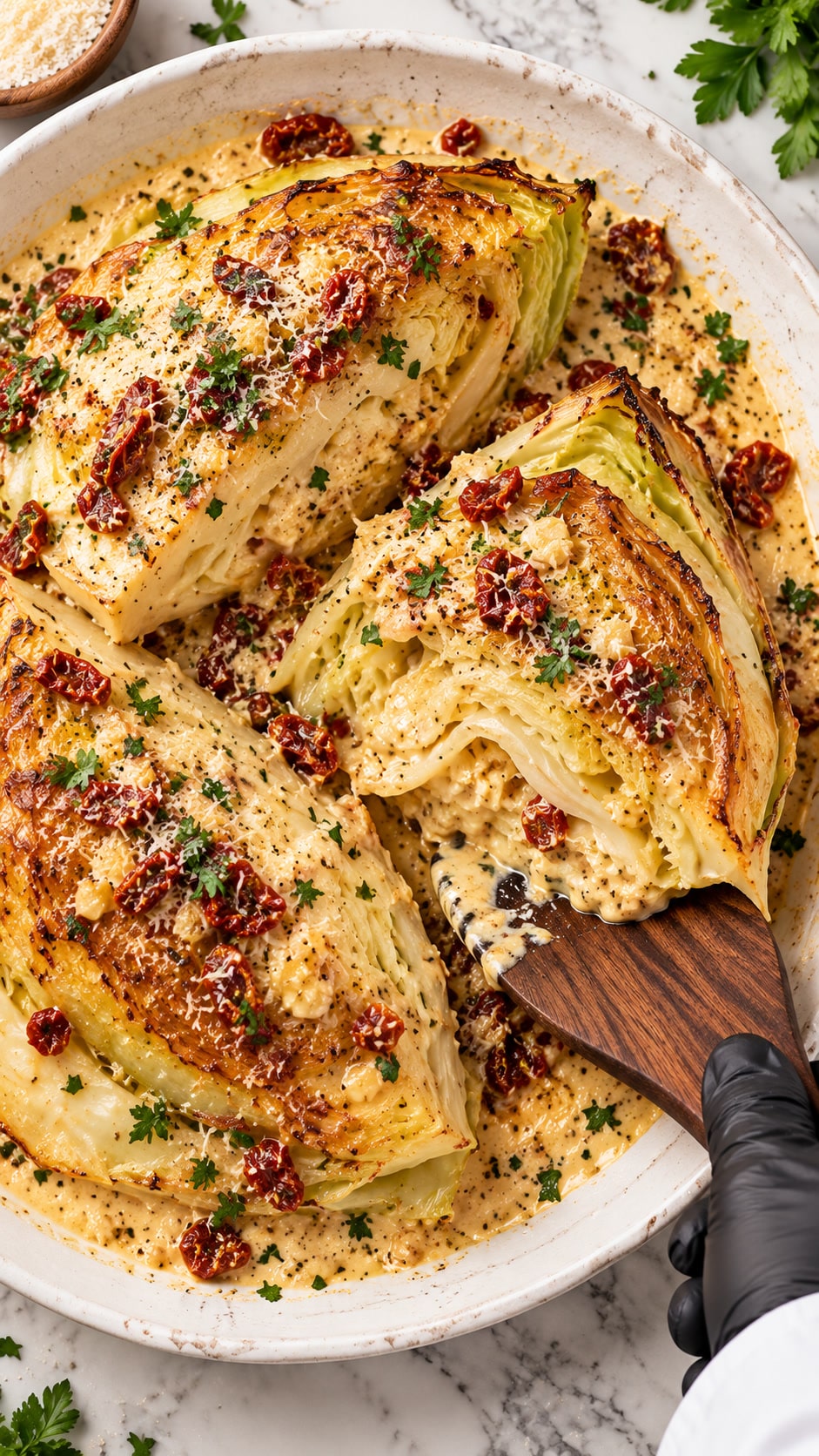 Marry me melting cabbage with tender layers and golden edges